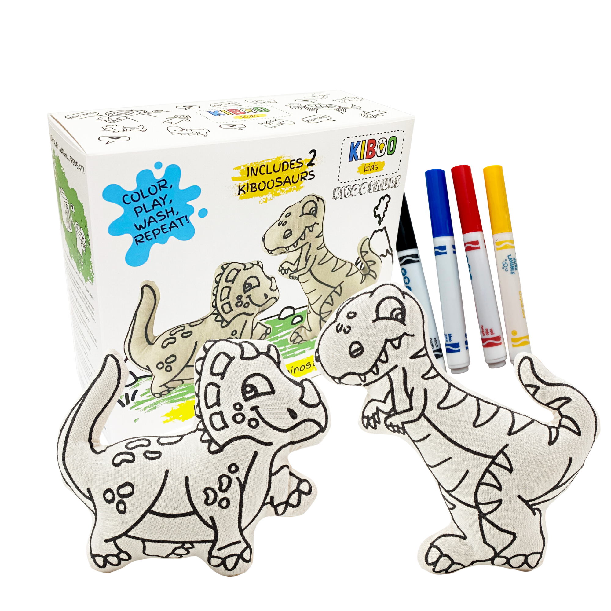 Kiboo Kids: Dinosaurs For Coloring Duo Pack – T-rex & Triceratops – Washable And Reusable For Creative Play