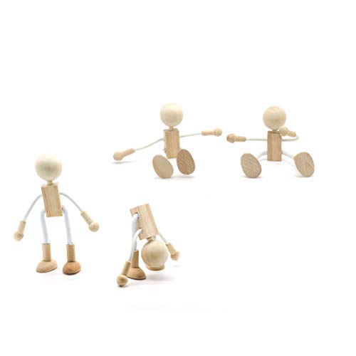 Milisten 4pcs Wood Peg Dolls Unfinished Wooden People Doll Robot for DIY Painting Craft Art Peg Game Party Decoration