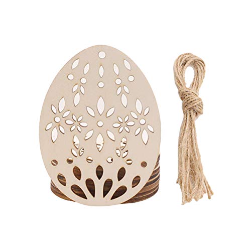 SEWACC 20pcs Wooden Easter Ornaments Crafts Unfinished Wood Pieces Wooden Easter Egg Cutouts Easter Egg Shape Wooden Pendants Easter Hanging