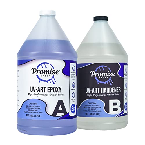 Promise Epoxy – 2 Gallon Kit of UV Art Formula Crystal Clear Coating Table Top Epoxy Resin with Superior UV Resistant Hard Finish on Tabletop,