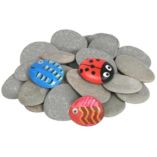 Simetufy 25 Pcs River Rocks for Painting, 2″-3″ Painting Rocks, Flat & Smooth Rocks to Paint, Hand Picked Natural Stones for Painting, Cheap Crafts