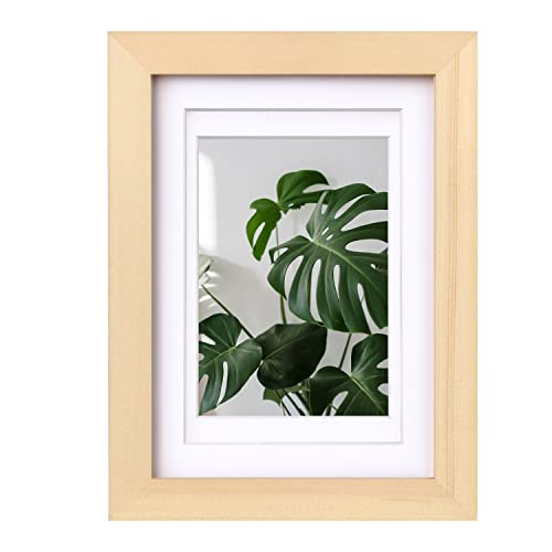 Egofine 5×7 Picture Frame Natural Wood with Plexiglass, Display Pictures 3.5×5/4×6 with Mat or 5×7 Without Mat for Tabletop and Wall Mounting