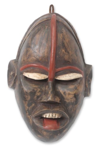 NOVICA Hand Carved Ghanaian Wood Wall Mask, African Ghost’