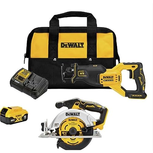 DEWALT 20V MAX Power Tool Combo Kit, 2-Tool Reciprocating Saw and 6-1/2 Inch Circular Saw, Cordless Power Tool Set with Battery and Charger