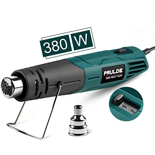 Mini Heat Gun, PRULDE 380W 2-Temp 480°F-850°F (250°C-450°C) Fast Heat Hot Air Gun with 6.56Ft Cord & Reflector Nozzle for Vinyl Wrap, Crafts,