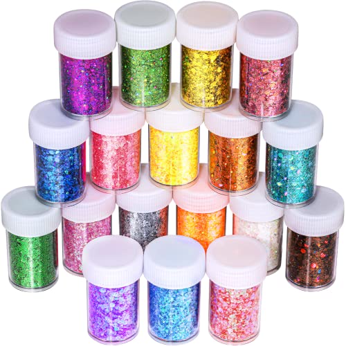 LEOBRO Glitter, Chunky Glitter, 18 Jars Glitter, Mixed Fine Chunky Glitter for Crafts, Craft Glitter for Resin, Holographic Iridescent Glitter Bulk,