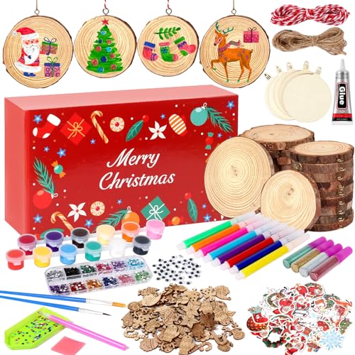 MAPVOLUT Christmas Wooden Arts and Crafts Kits for Kids, Arts & Crafts Gifts for Boys Girls Wooden Painting Kit Wood Slice Creative Activities Kits