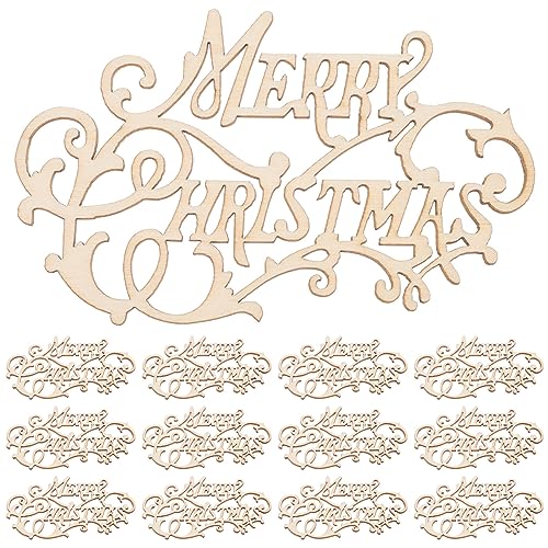 EXCEART Merry Christmas Wooden Cutout 20pcs Unfinished Wood Letter Pieces Slice Embellishment Blank Xmas Tree Tags for DIY Scrapbooking Xmas Sewing