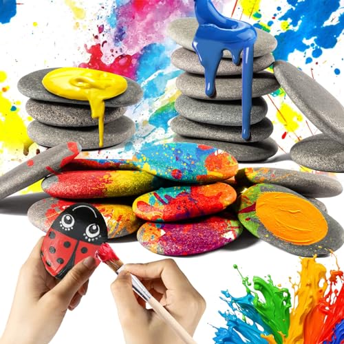 Sukh 7PCS Flat Painting Rocks – Paintable Rocks,2-3 Inches River Rocks for Painting,Rock Painting Supplies,DIY Flat Stones to Paint for Arts, Crafts,