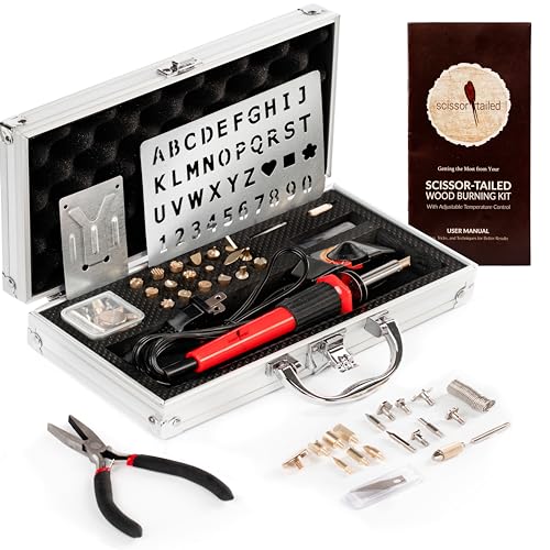 Premium Wood Burning Kit 42PCS | 36Tips, Adjustable Temperature Pen With Safety Stand, Metal Stencil&Pliers.Free Deluxe Case & How To. Complete Gift