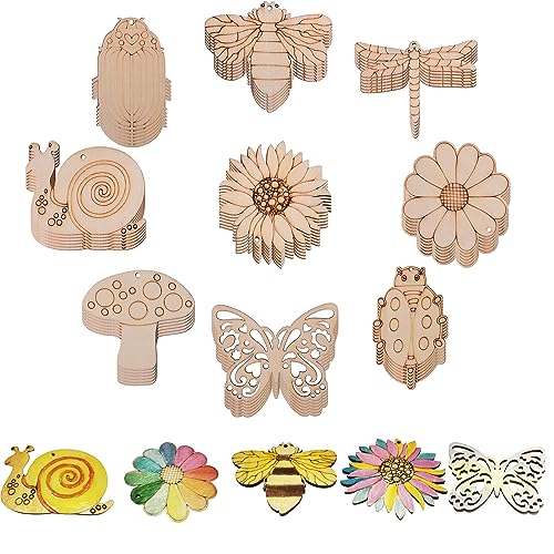 54PCS Unfinished Blank Wooden Cutouts Craft for Kids,Suit for Children’s Painting DIY Room Decoration Gift Giving Surprise (54 Insect)