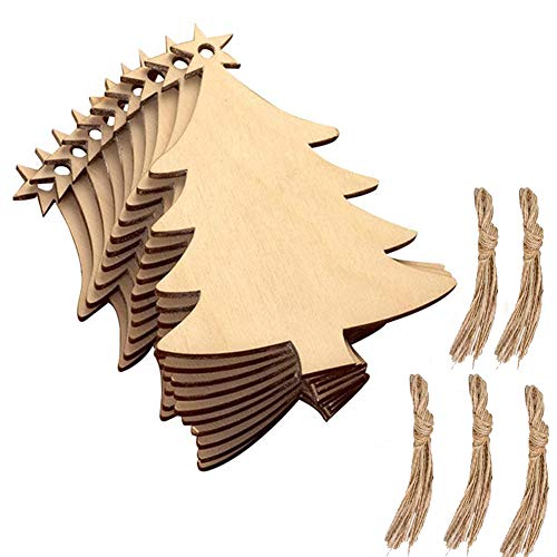 LEBERY 50pcs Wooden Christmas Ornaments Natural Wood Slices Unfinished Predrilled Wooden Crafts to Paint Christmas Tree Hanging Ornaments Wood