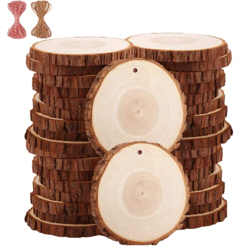 Wood Slices TICIOSH Craft Unfinished Wood kit Predrilled with Hole Wooden Circles for Arts Wood Slices Christmas Ornaments DIY Crafts 30 Pcs 3.5-4.0