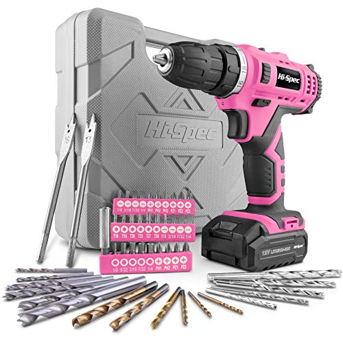 Hi-Spec 50 Piece 12V Pink Drill Driver & Multi Bit Set. High Speed Cordless & Rechargeable Electric Power Screwdriver & Drill for Household DIY.