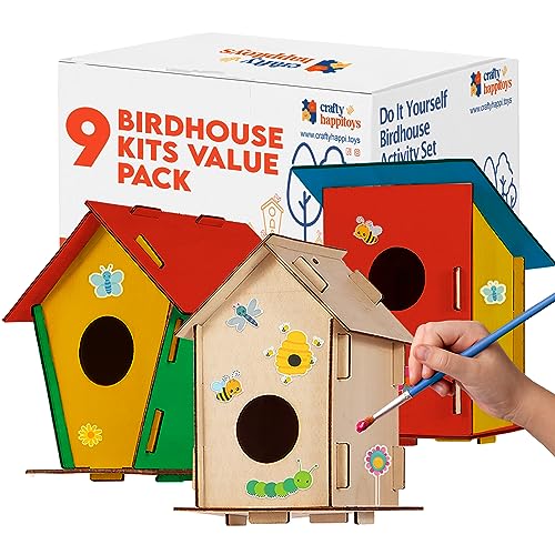 9 DIY Bird House Kits For Children to Build – Wood Birdhouse Kits For Kids to Paint – Unfinished Wood Bird Houses to Paint for Kids – Wood Craft