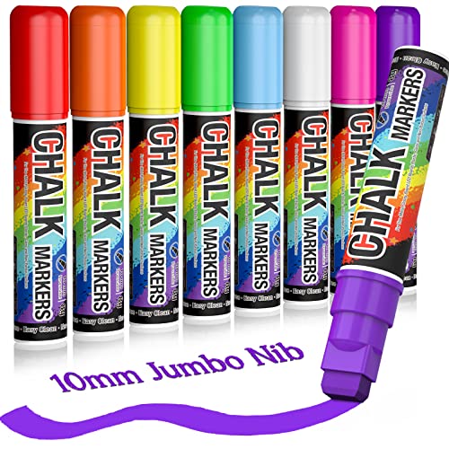 Window Chalk Markers for Cars Washable: 8 Colors Jumbo Liquid Chalk Marker with 10mm Thick Tips, Big Chalkboard Markers, Car Window Paint Markers Pen