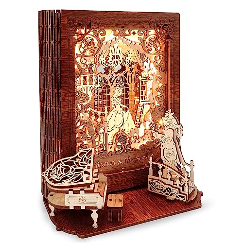 Beauty and the Beast 3D Puzzle Nightlight by FUNPOLA – LED Wood Storybook Decor for All Ages