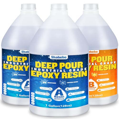 Shabebe Deep Pour Epoxy Resin 3 Gallon, Industrial Grade, Crystal Clear Epoxy Resin Kit for 2-4″ Depths, 2:1 Food Safe Casting Resin for DIY