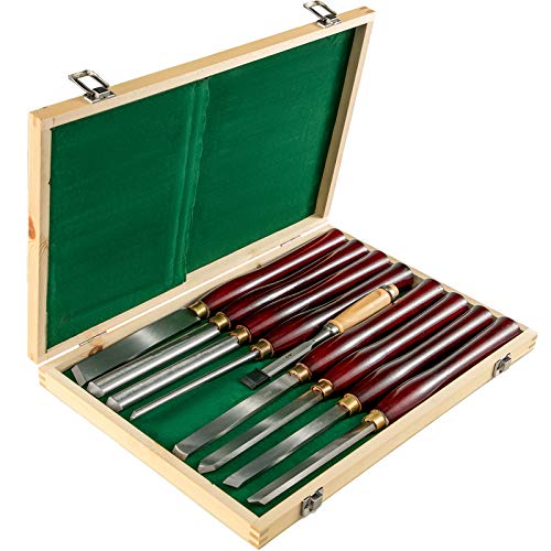 Mophorn Woodworking Lathe Chisel Set 8 Piece Set Lathe Chisel HSS Steel Blades Wood Turning Tools Wooden Case for Storage for Wood Carving Root