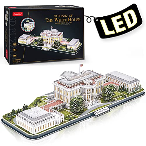 CubicFun 3d Puzzles for Adults LED Rotatable White House with Detailed Interior Model Kit, Lighting 3d Puzzle US Architecture Building Family Puzzle