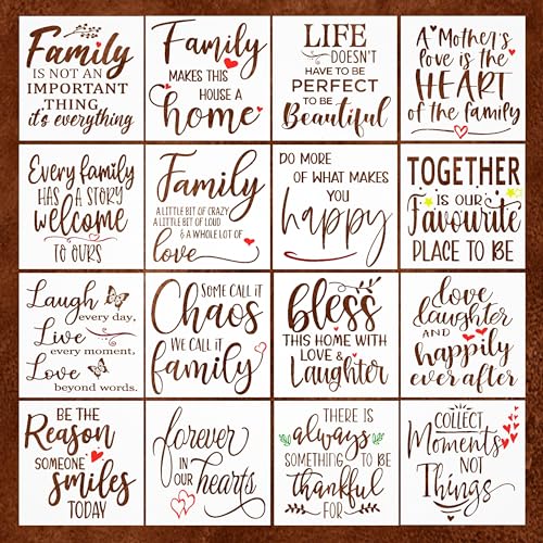 16 Word Stencils for Painting on Wood – Inspirational Stencils for Crafts Reusable – Art Stencils for Drawing – Farmhouse Stencils and Templates for