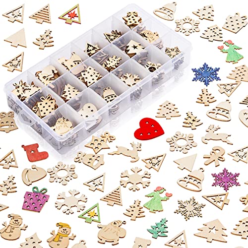 300 Pieces Unfinished Mini Wooden Christmas Ornaments DIY Wooden Christmas Ornaments Mini Blank Wood Slice Cutout Christmas Craft for Holiday Winter