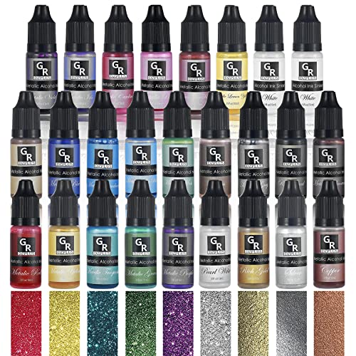 Metallic Alcohol Ink Set – 26 Metallic Colors Alcohol Based Ink for Resin Art