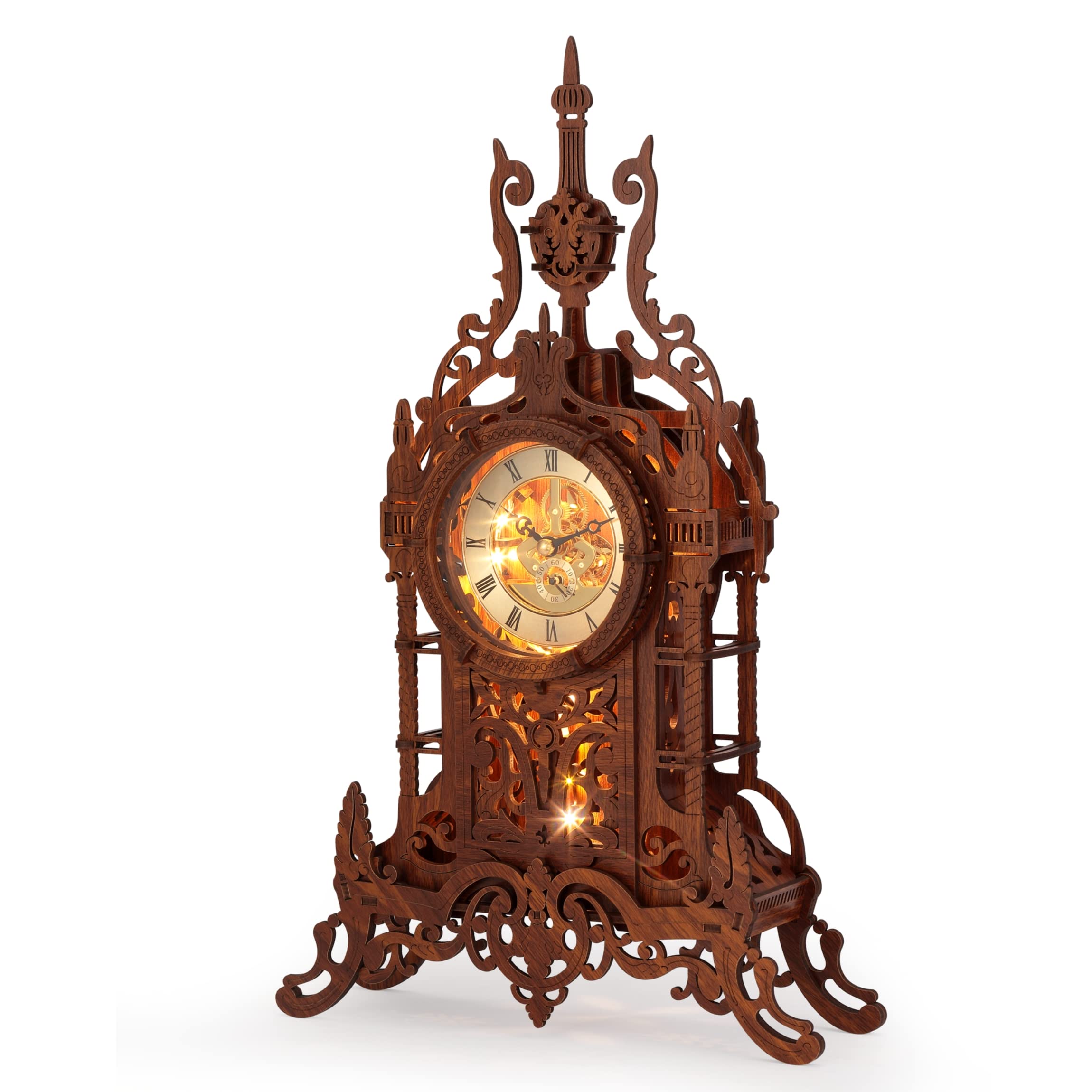 3D Wood Puzzle Clock Tower with LED Light – FUNPOLA DIY Home Décor Model