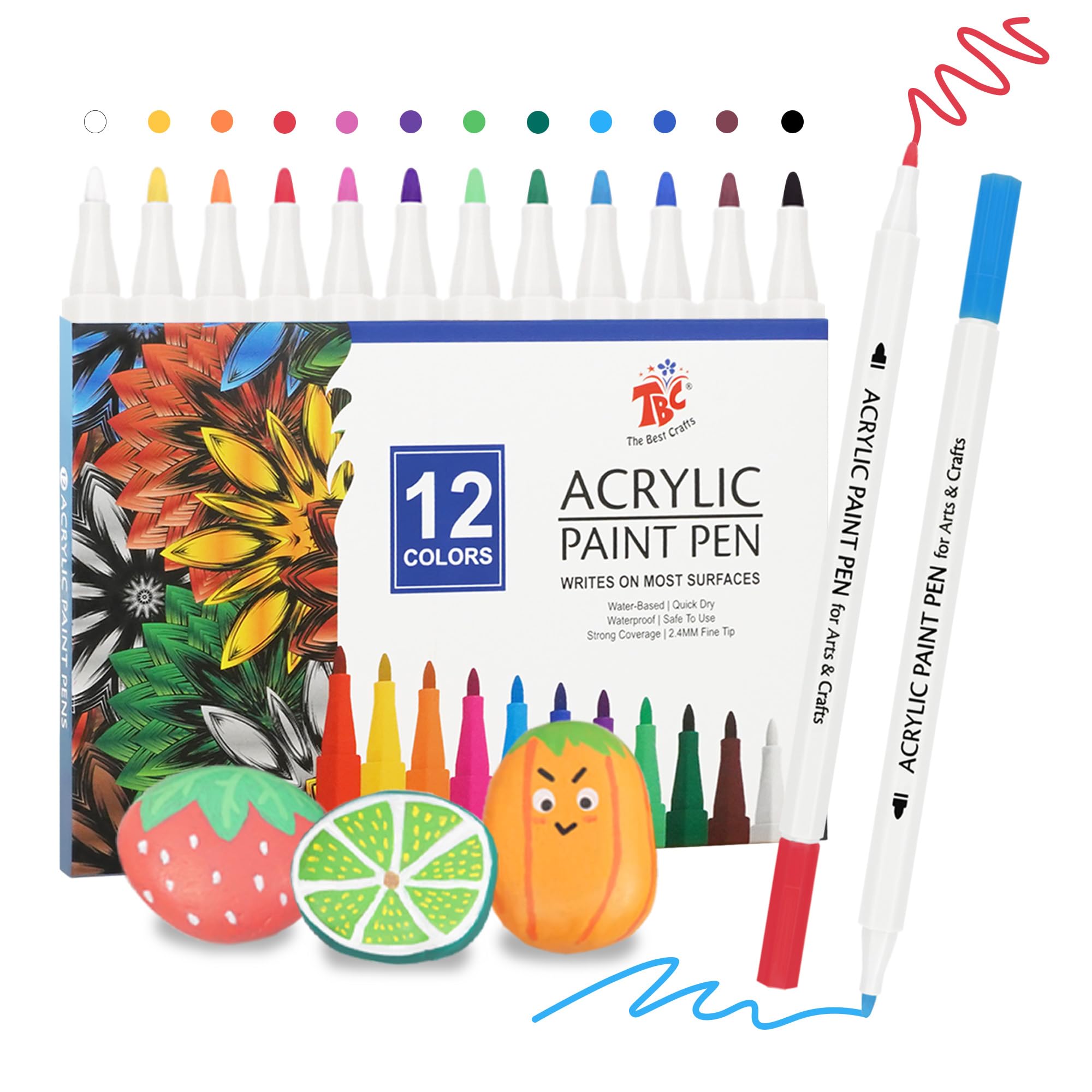 TBC The Best Crafts Acrylic Paint Pen -12 Color waterproof, non-toxic, odorless, suitable for paper, pottery, stones, backpacks, glass, eggs,