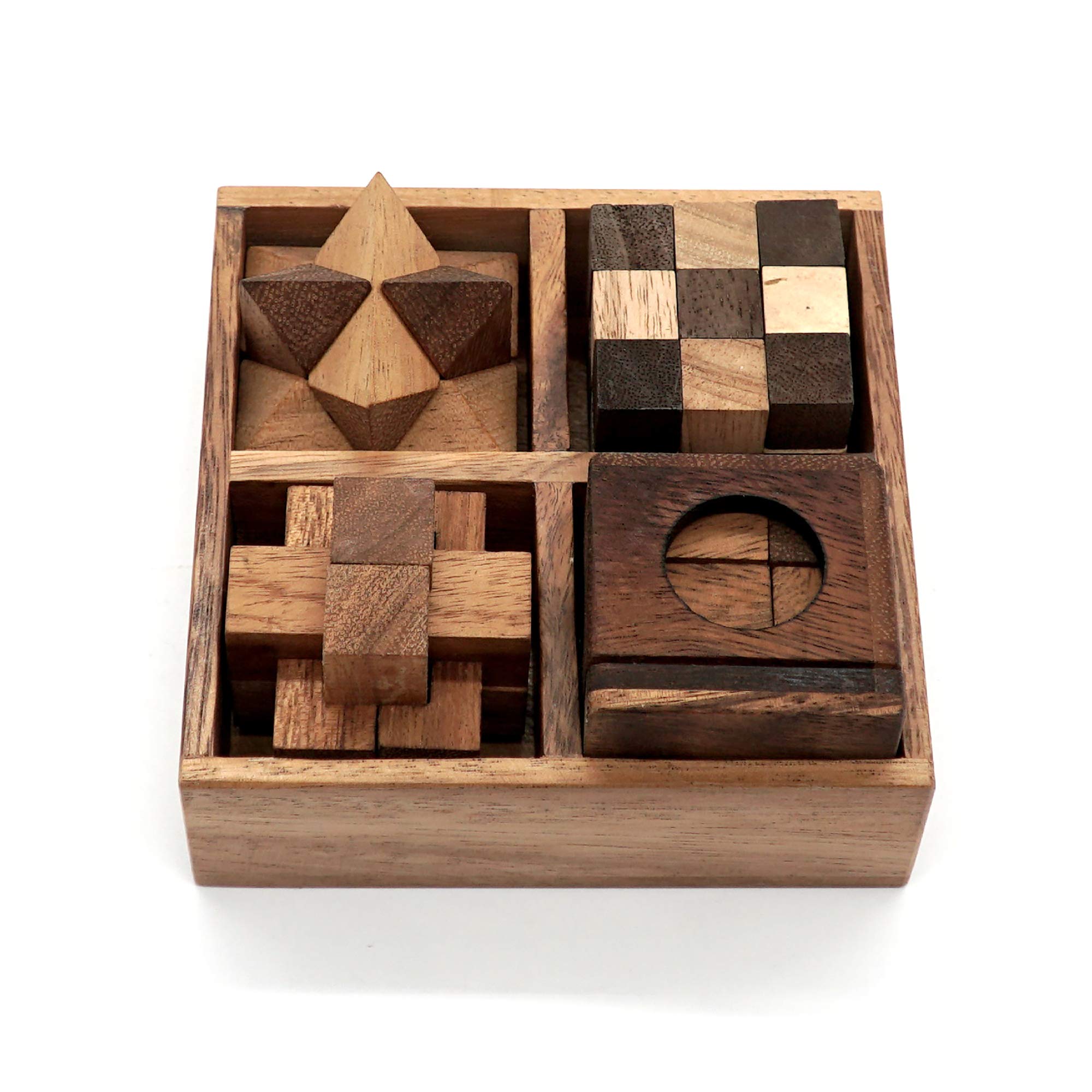 BSIRI 4-in-1 Wooden Puzzle Box Set – Challenging 3D Brain Teasers for Adults