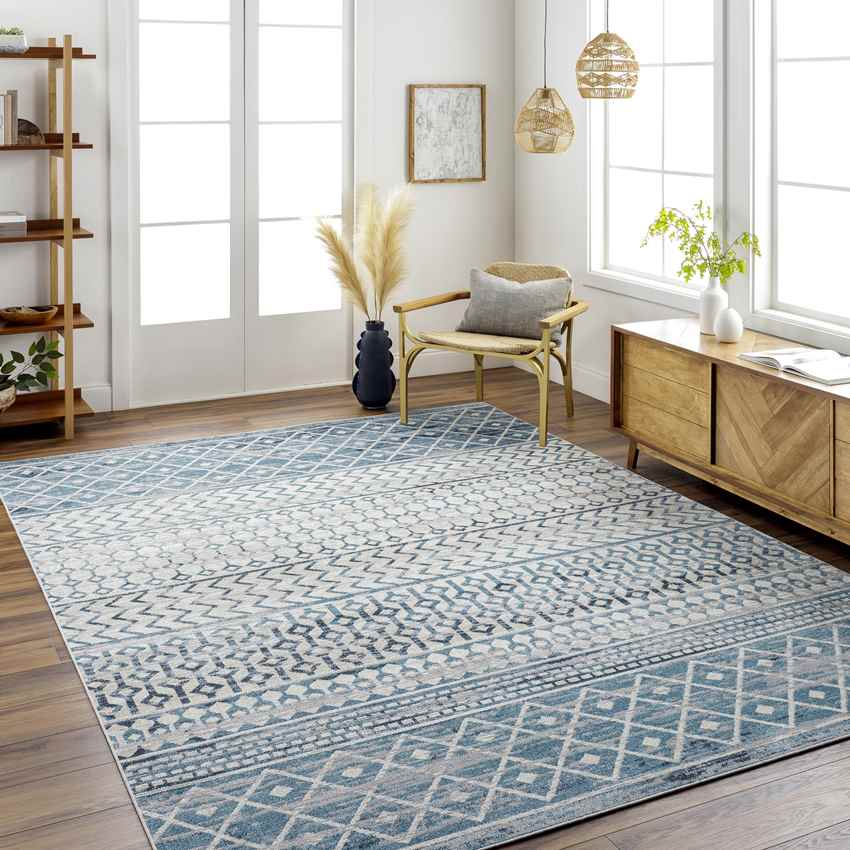 West Terre Haute Global Ice Blue Washable Area Rug