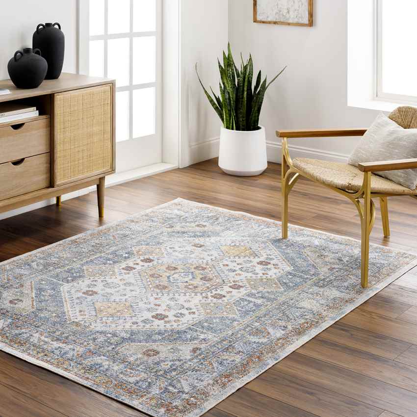 Elmdale Traditional Denim Washable Area Rug