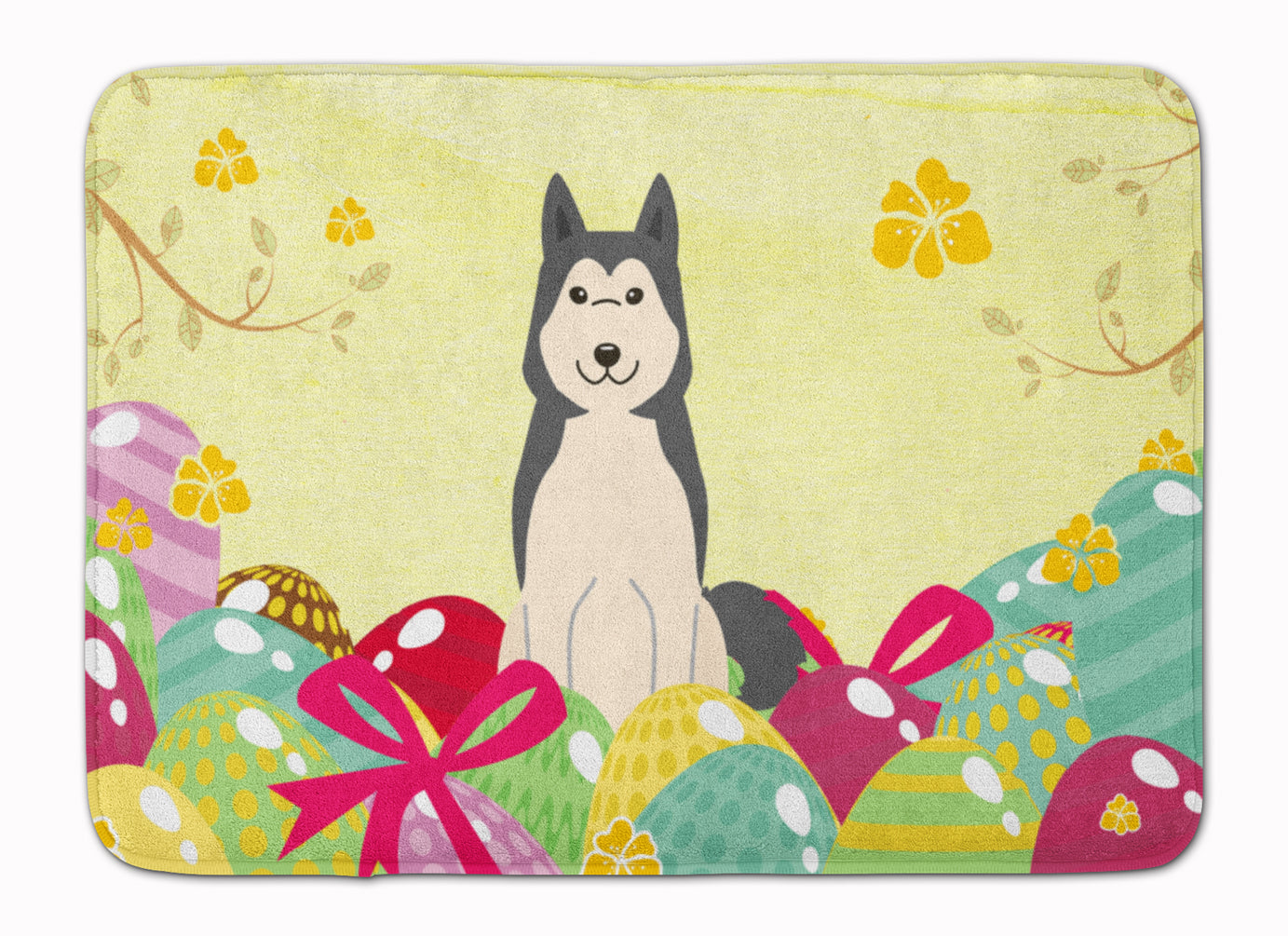 Easter Eggs West Siberian Laika Spitz Machine Washable Memory Foam Mat BB6025RUG