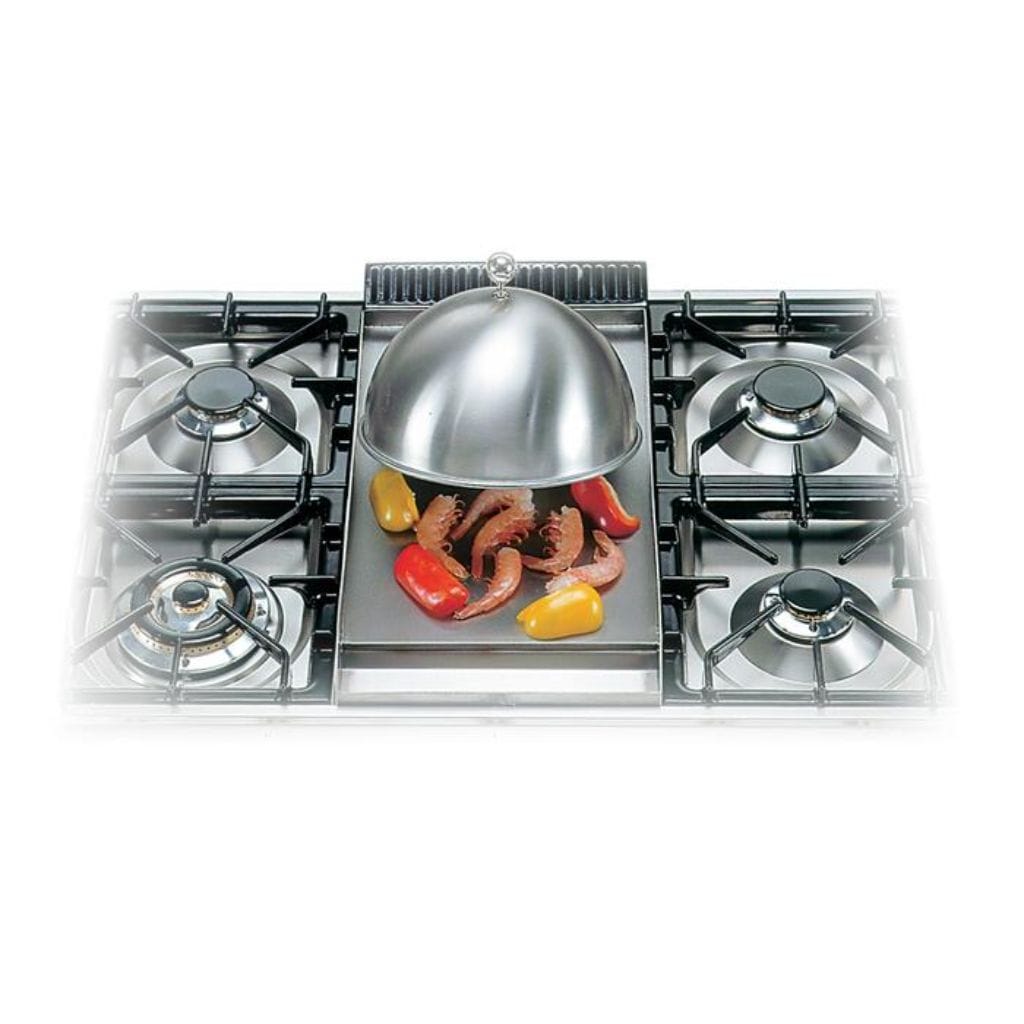 ILVE Cover for Ilve Fry-Top Griddle. Heavy Stainless Steel Dome for Heat Retention, Steaming, and Simmering. Top Mounted Ball handle for easy placement and removal.