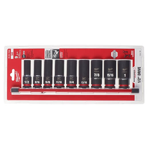 Milwaukee 49-66-7022 9PC SHOCKWAVE Impact Duty™ 1/2″ Drive SAE Deep 6 Point Socket Set