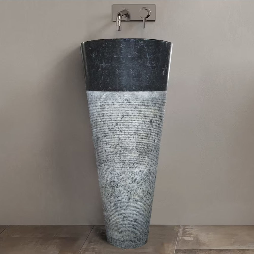 Natural Stone Black Marble Pedestal Conical Shaped Sink (D)16″ (H)36″