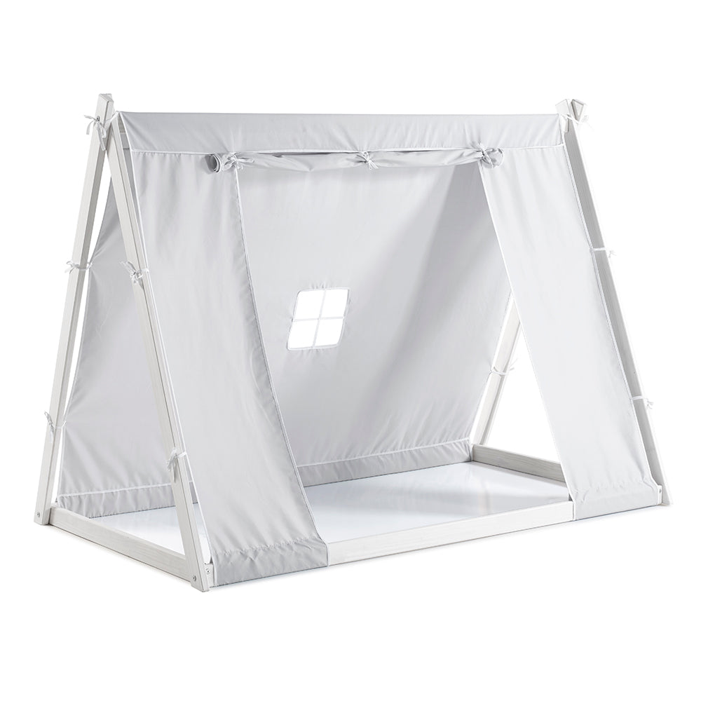 Kid’s Tent Twin Floor Bed – Grey Tent with White Frame