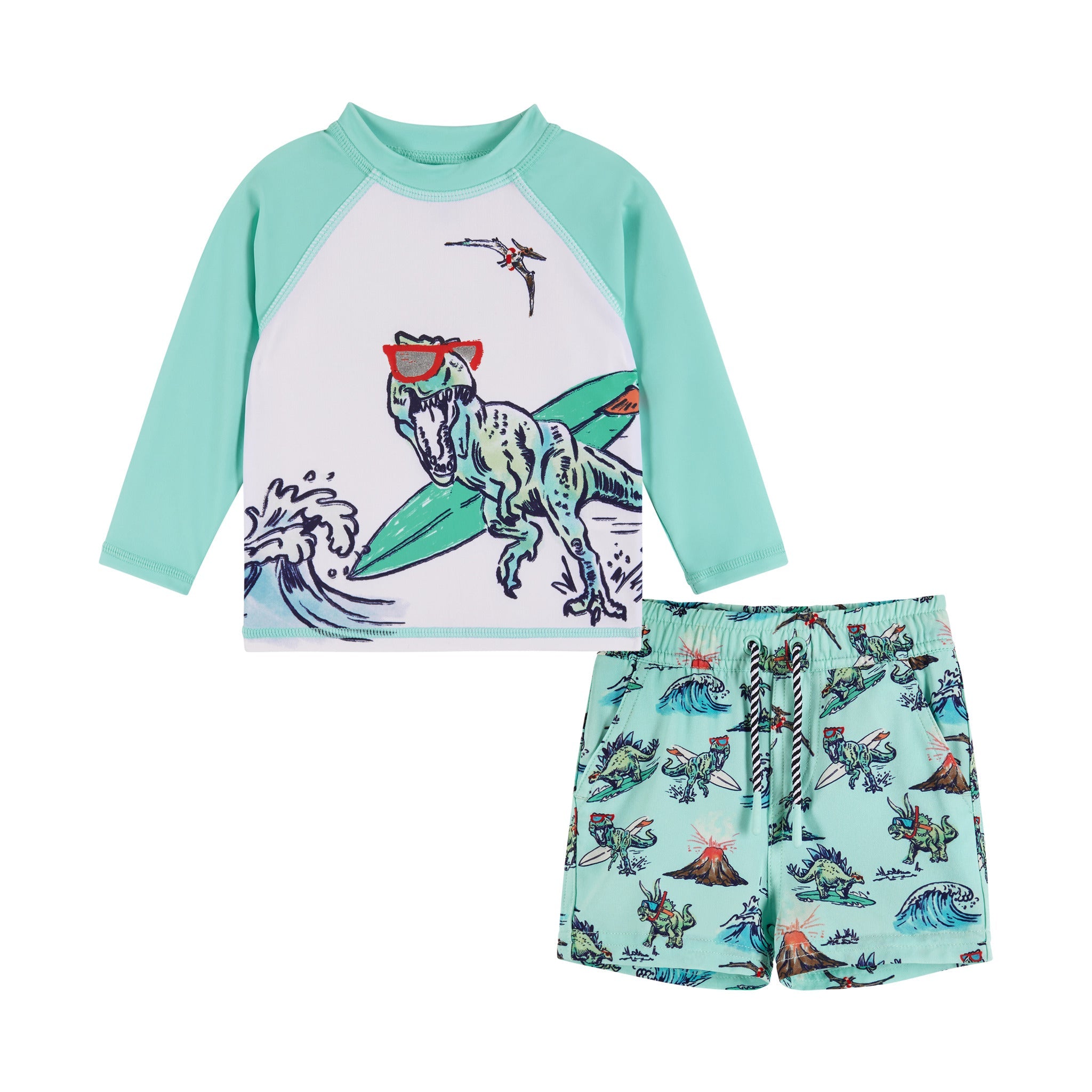 Infant Raglan Rashguard And Boardshort Set | Surfing Dinosaur