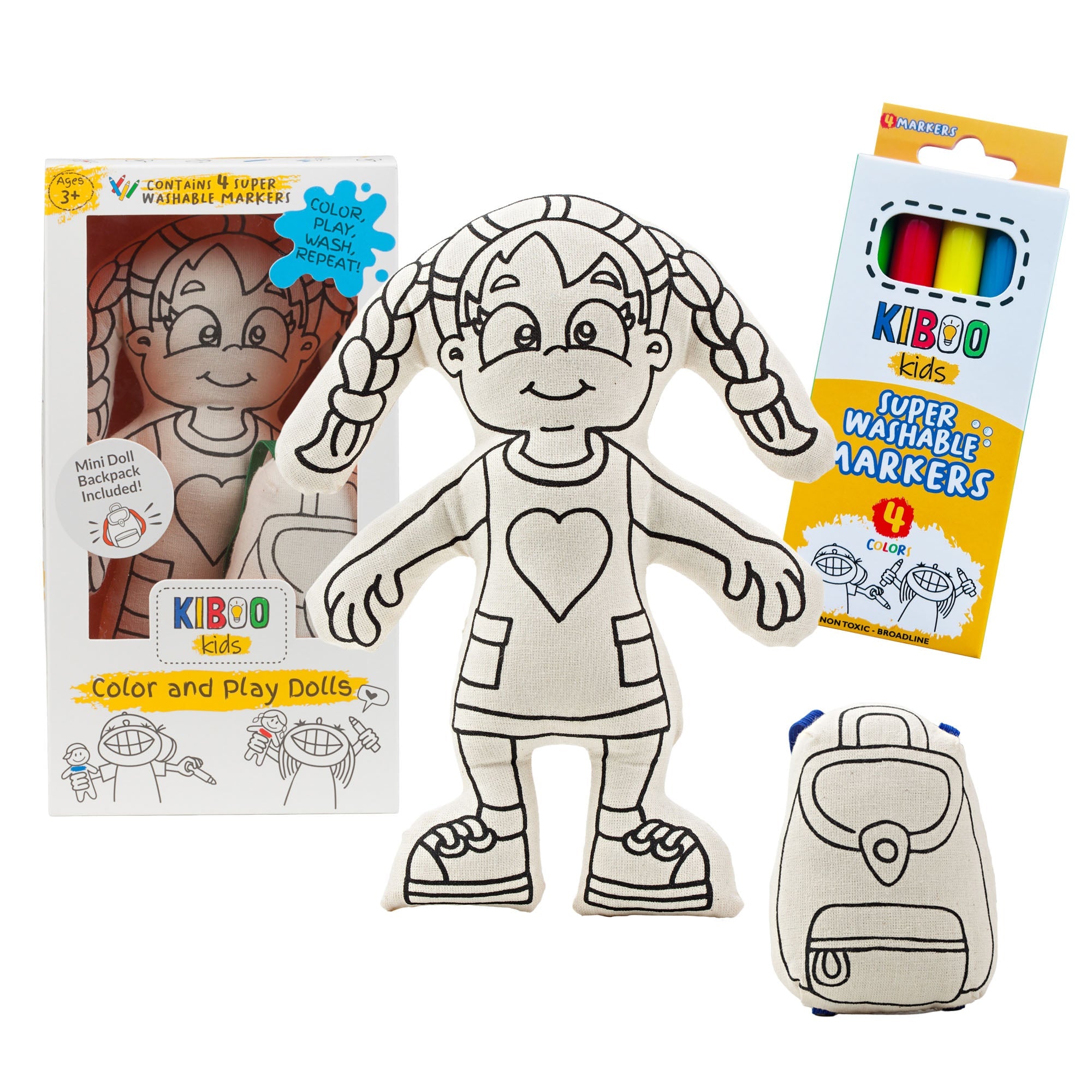 Kiboo Kids: Girl With Braids – Colorable And Washable Doll For Creative Play