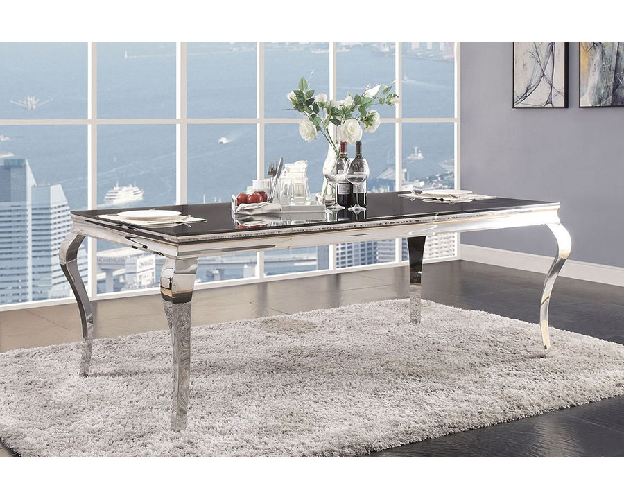 ACME – Fabiola Dining Table in Black Glass Top/Stainless Steel