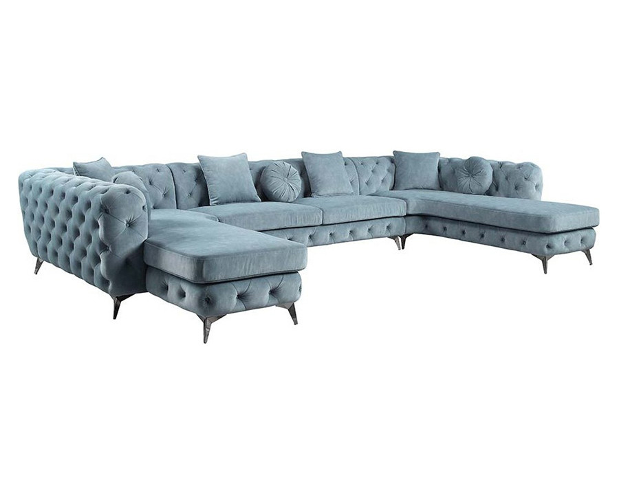 ACME – Zerah Sectional Sofa with 7 Pillows in Dusty Blue