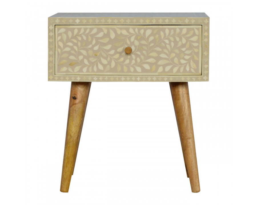 Artisan – Floral Bone Inlay Nightstand in Oak-Ish