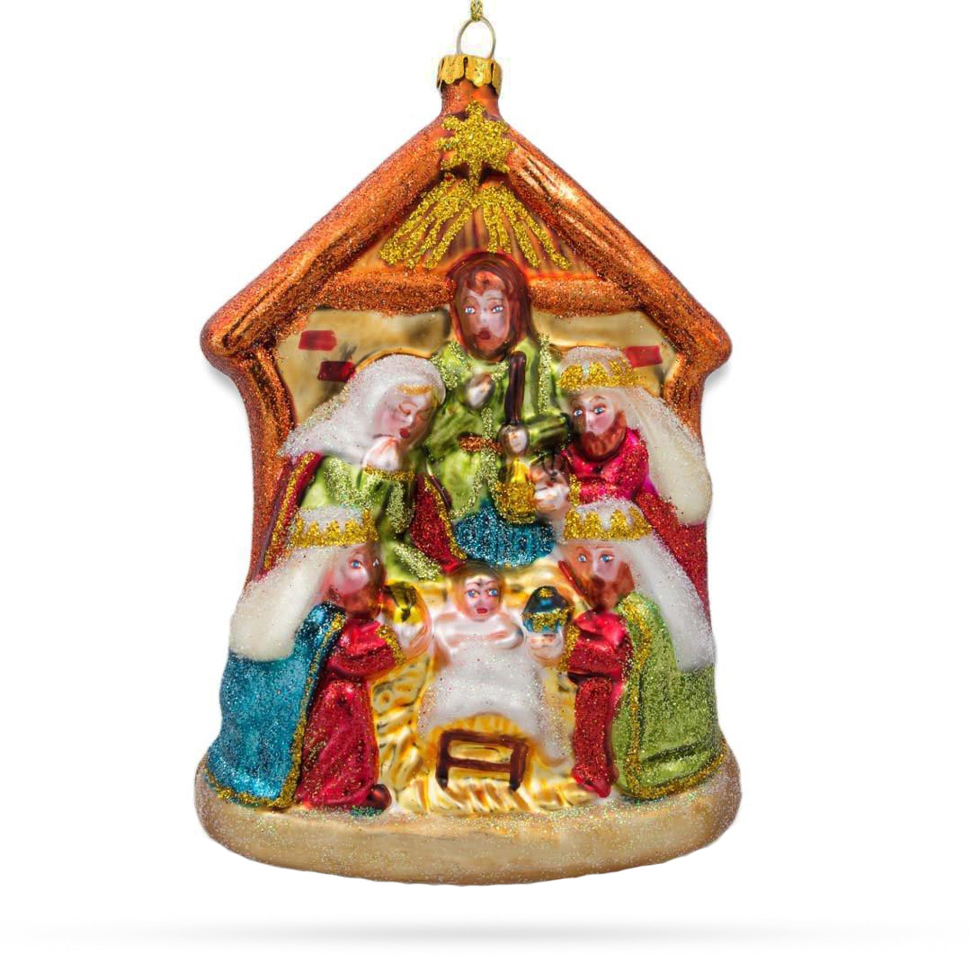 Magnificent Large Nativity Scene – Blessed Blown Glass Christmas Ornament