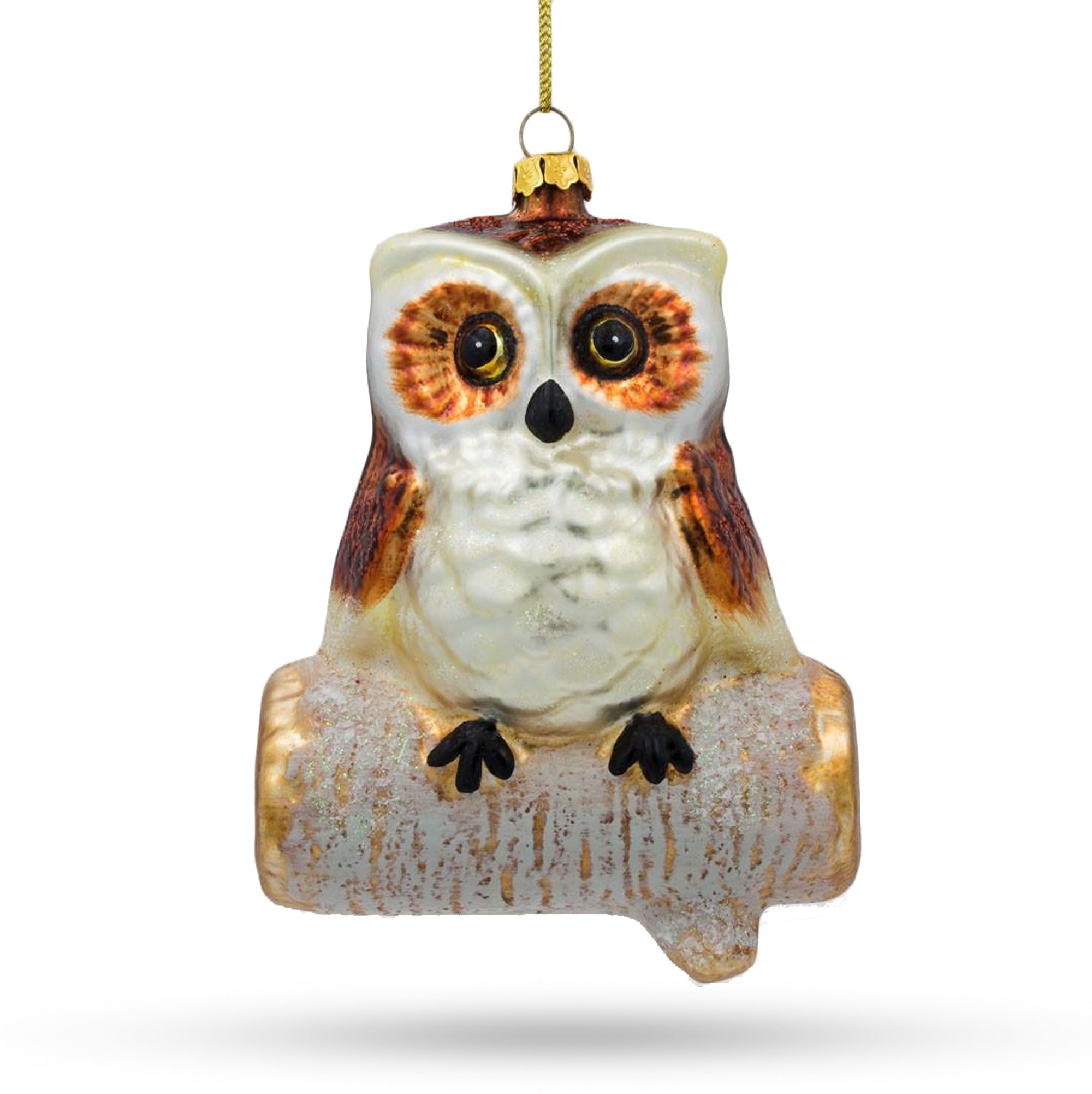 Wise Owl Sitting On A Branch – Handcrafted Blown Glass Christmas Ornament