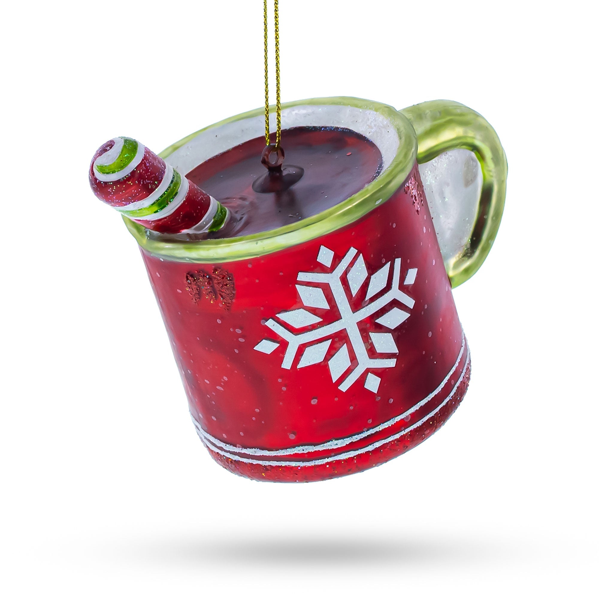 Festive Cup With Candy Cane Drink – Blown Glass Christmas Ornament