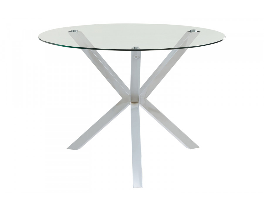 Coaster – Vance Glass Top Dining Table With X-Cross Base in Chrome