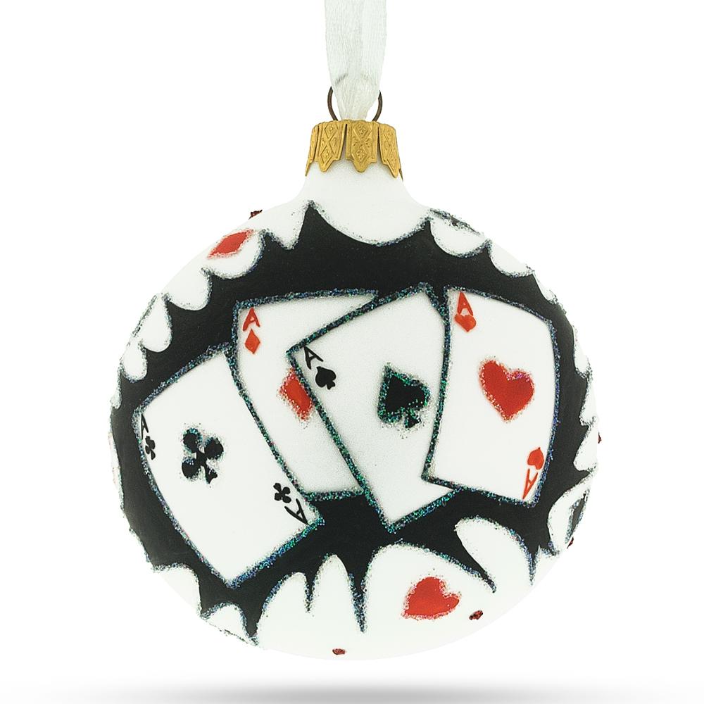 Game Night Glamour: Playing Cards Deck Blown Glass Christmas Ornament 3.25 Inches