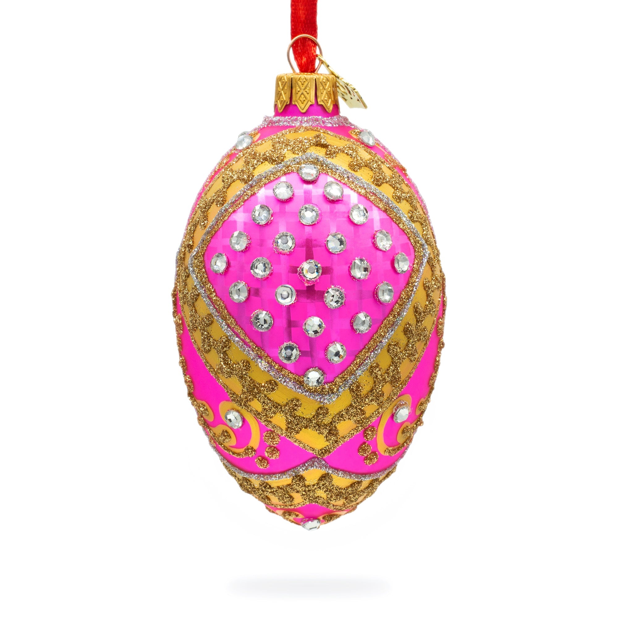 Jewels On Pink Glass Egg Ornament 4 Inches