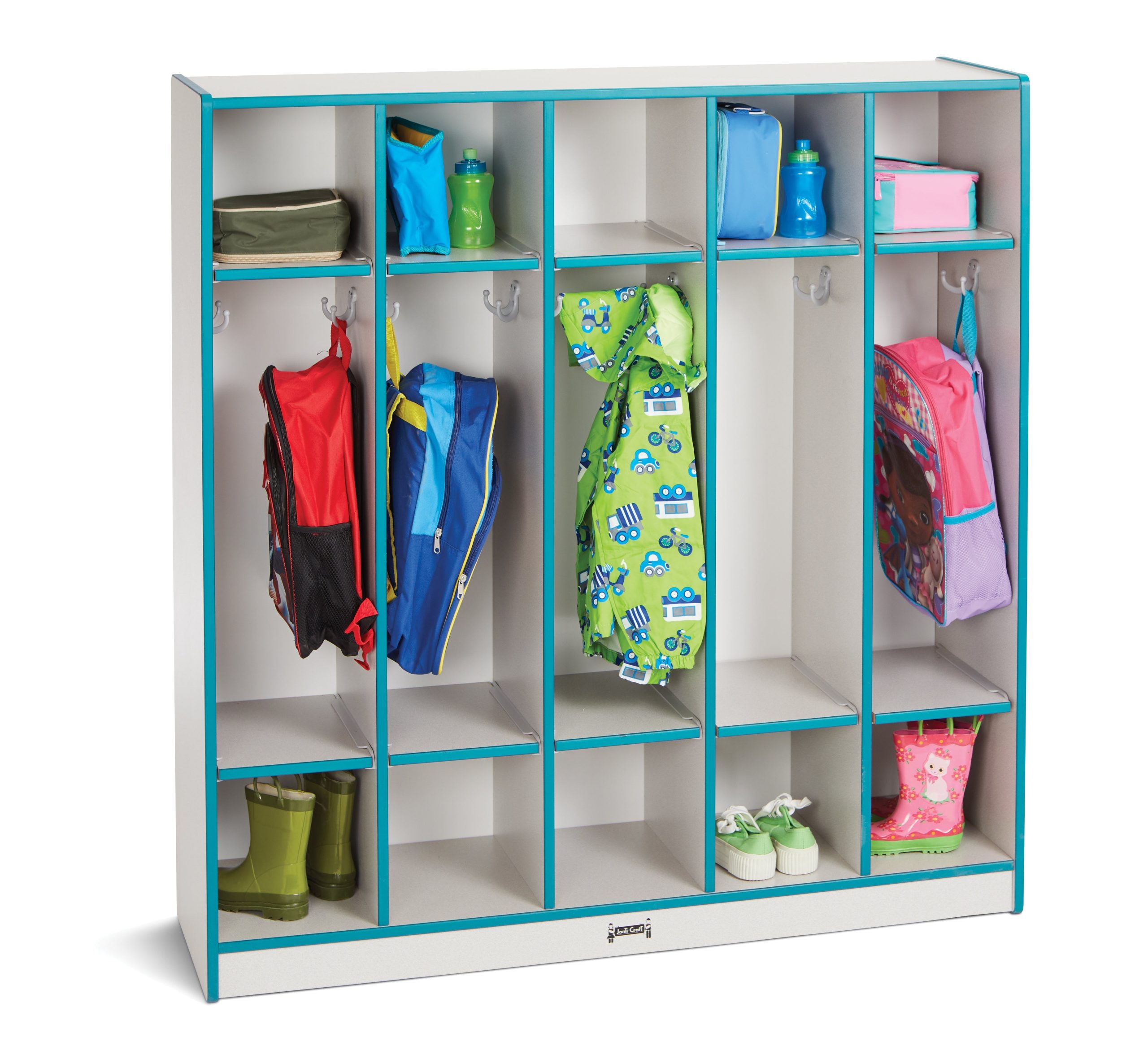 Rainbow Accents 5 Section Coat Locker – Teal