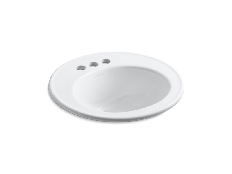 KOHLER K-2202-4 Brookline 19″ diameter drop-in bathroom sink with 4″ centerset faucet holes